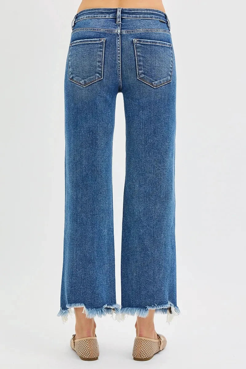 RISEN Plus Size Mid Rise Crop Straight Jeans Pants jehouze