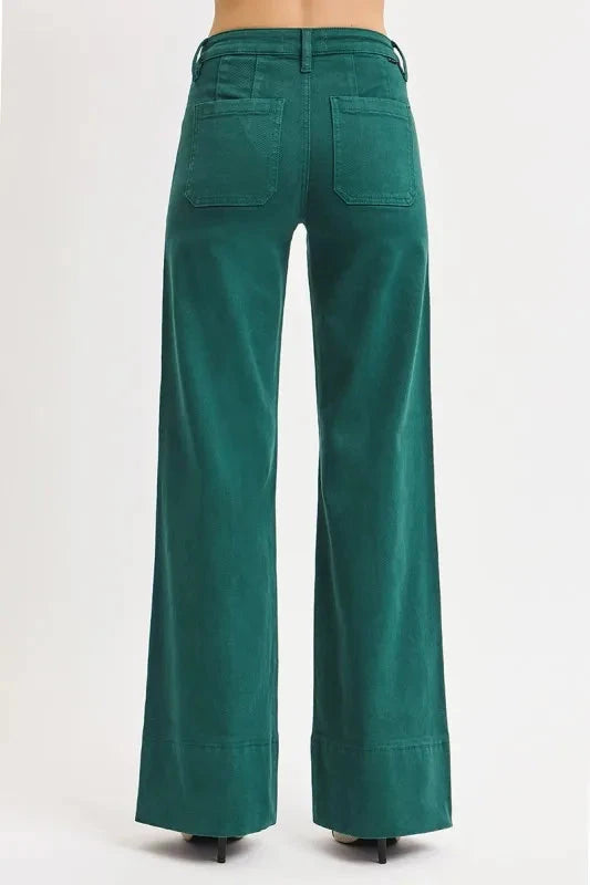 RISEN Plus Size Tummy Control Mid Rise Wide Leg Jeans Pants jehouze