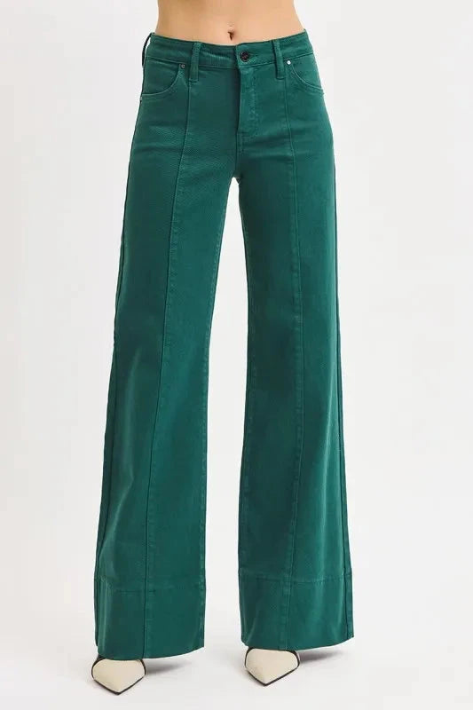 RISEN Plus Size Tummy Control Mid Rise Wide Leg Jeans Pants jehouze