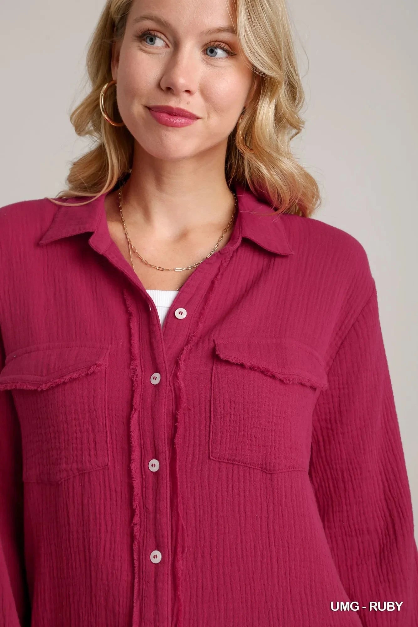 Umgee Cotton Gauze Button Down Shirt Dress Dresses jehouze