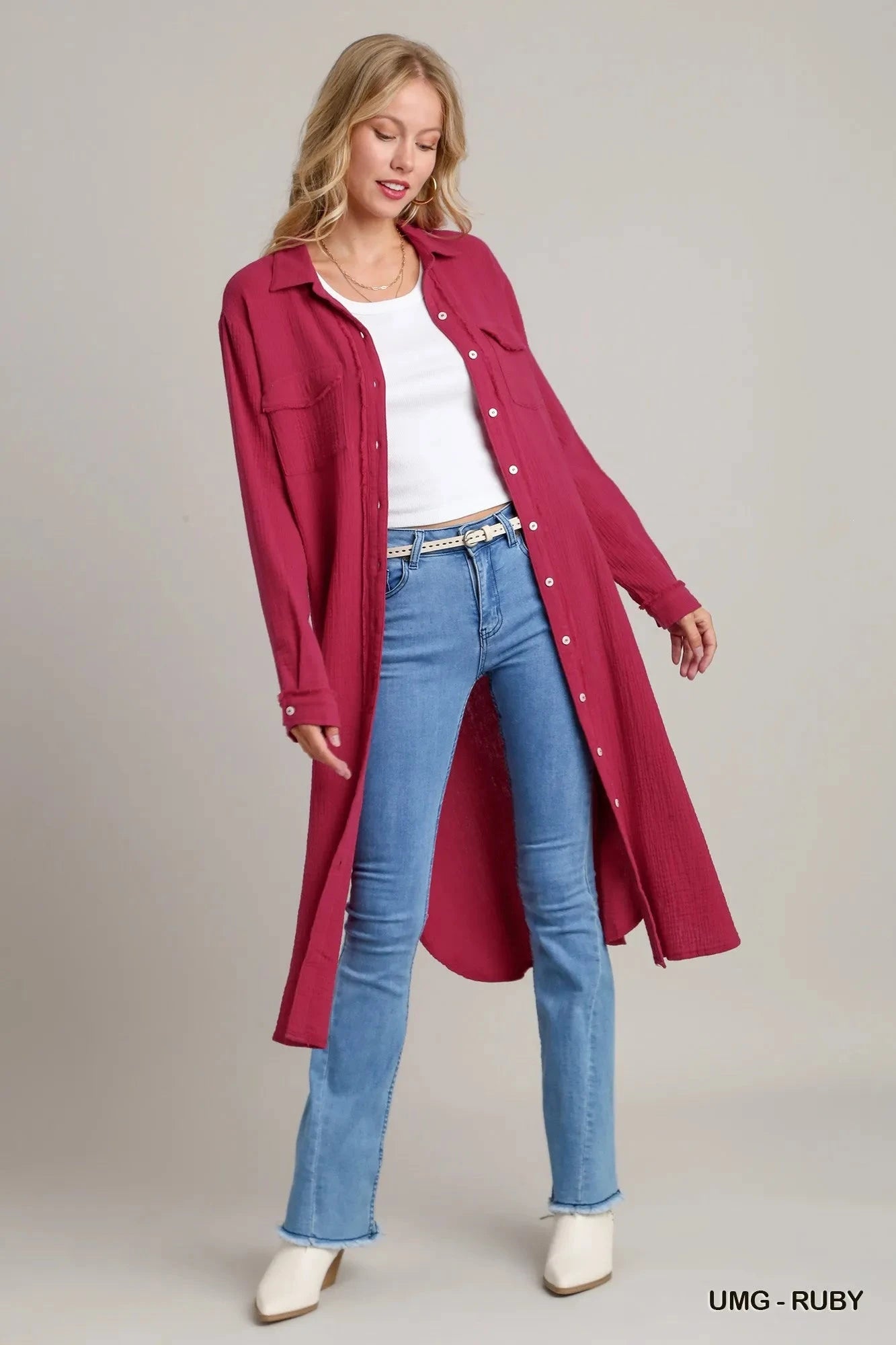 Umgee Cotton Gauze Button Down Shirt Dress Dresses jehouze UMG-RUBY S