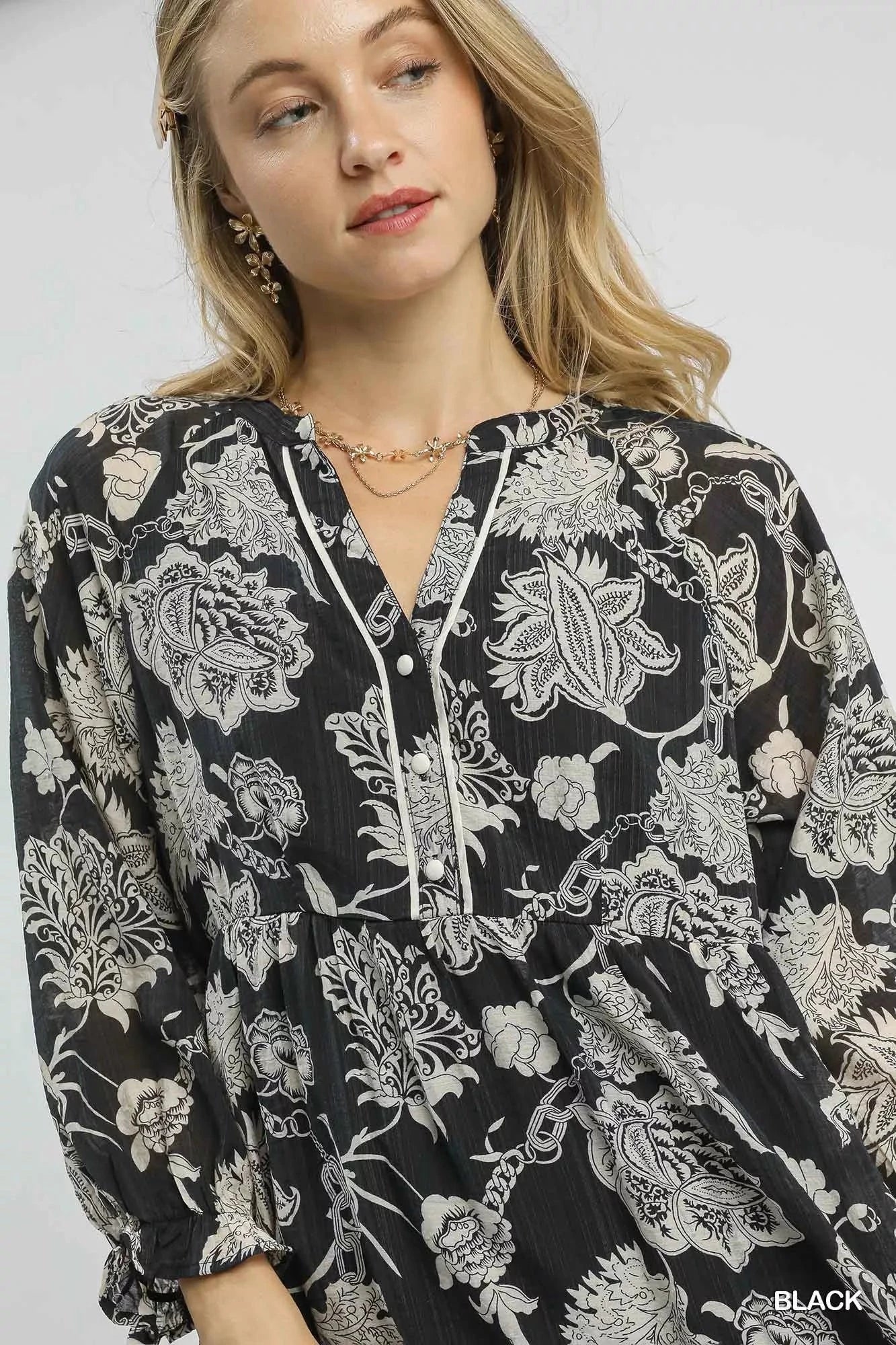 Umgee Floral Print Boho Midi Dress jehouze