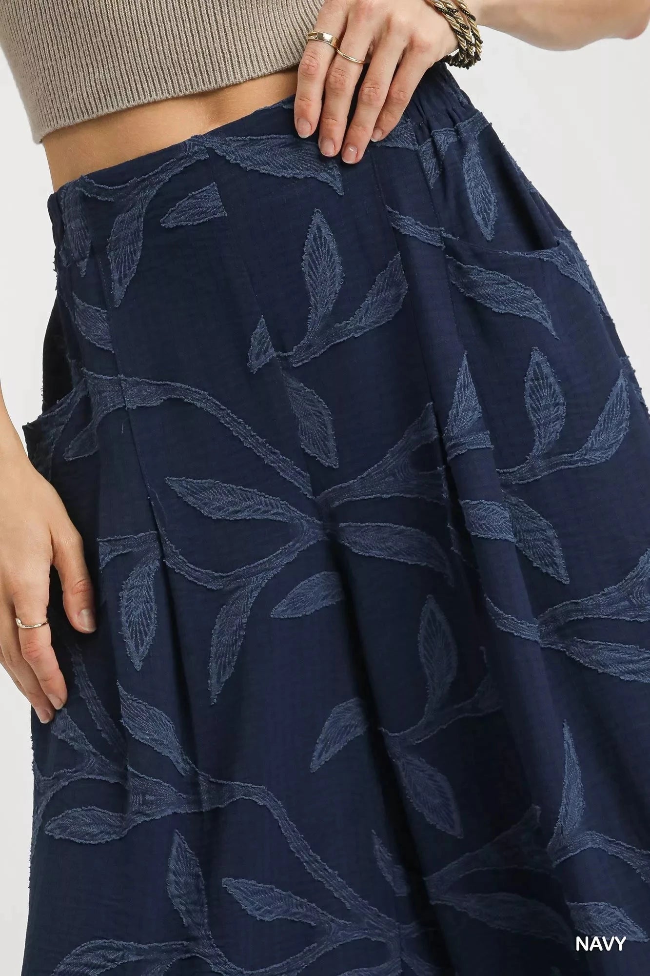 Umgee navy Blue Jacquard Wide-Leg Pants Pants jehouze