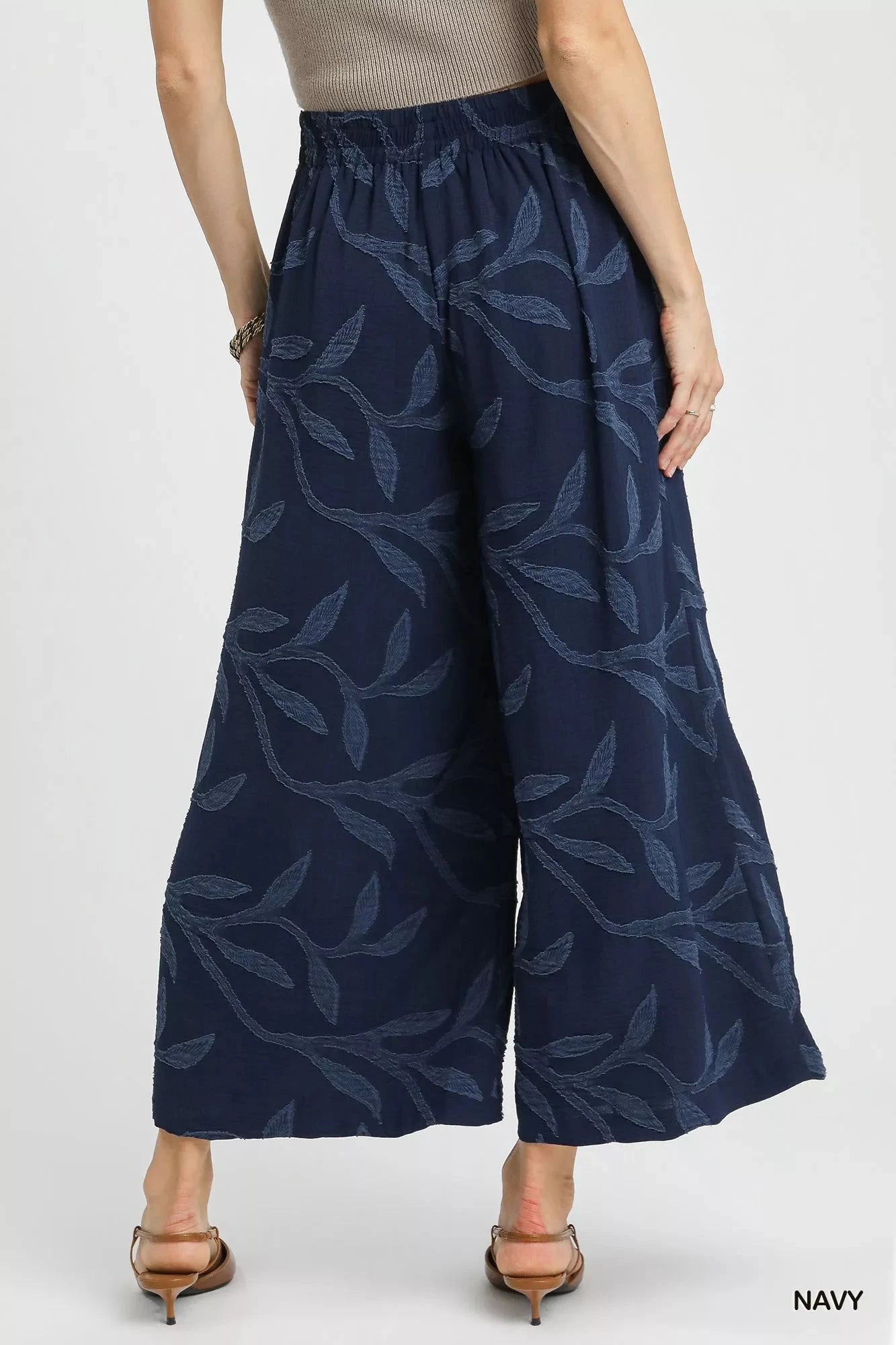Umgee navy Blue Jacquard Wide-Leg Pants Pants jehouze