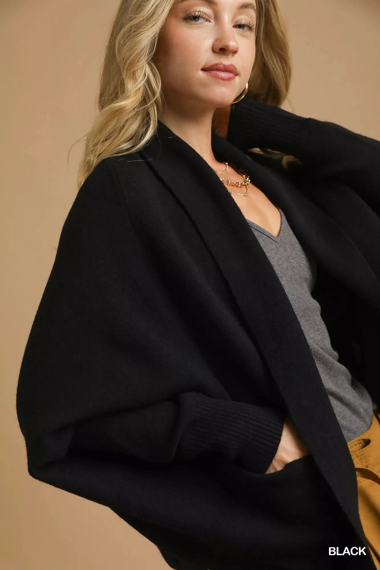 Umgee Open Front Cardigan with Front Pockets Outerwear jehouze