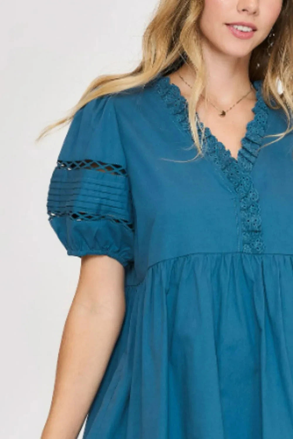 Umgee USA Plus Size Lace Detail Puff Sleeve Mini Dress Dresses jehouze
