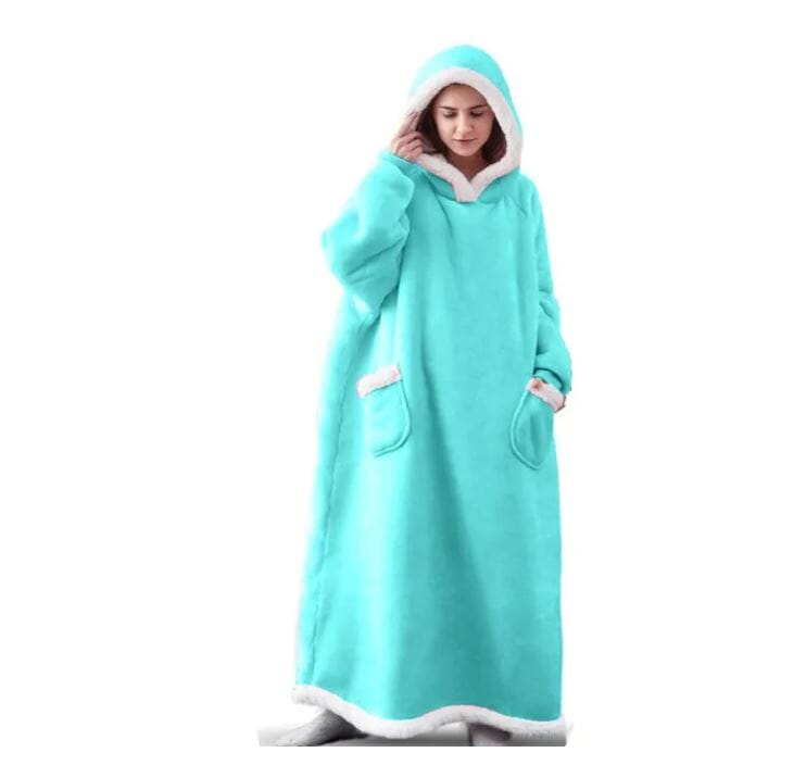 Unisex Comfy Wearable Oversized Hoodie Winter Long Blanket Sleepwear & Loungewear jehouze Lake Blue 120 cm 