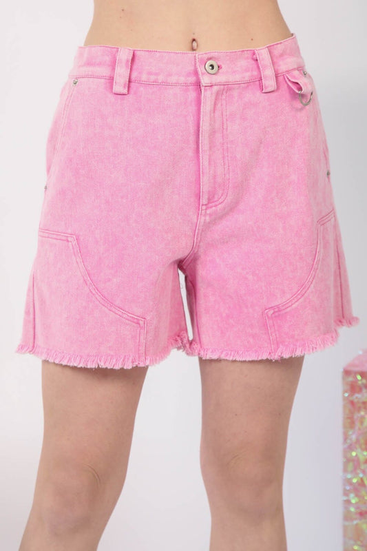 VERY J Pink Washed Raw Hem Denim Shorts jeans jehouze Pink S 