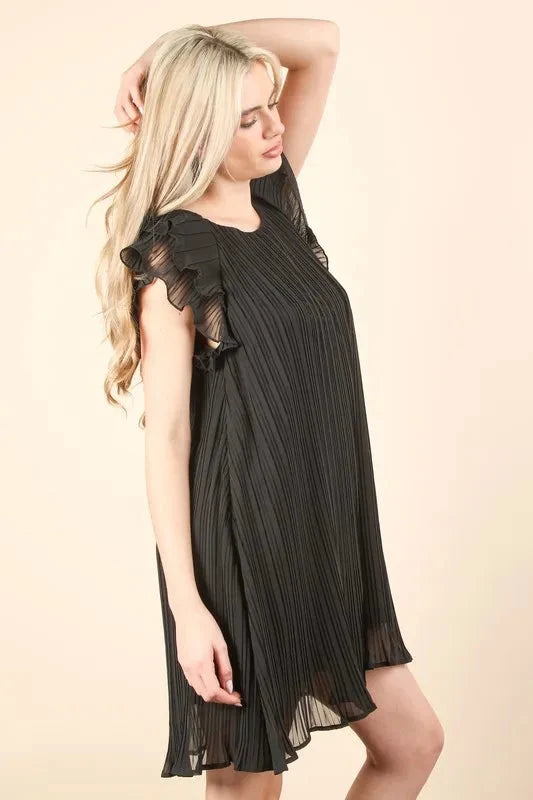 VERY J Plus Size Ruffle Sleeve Pleated Woven Mini Dress Dresses jehouze