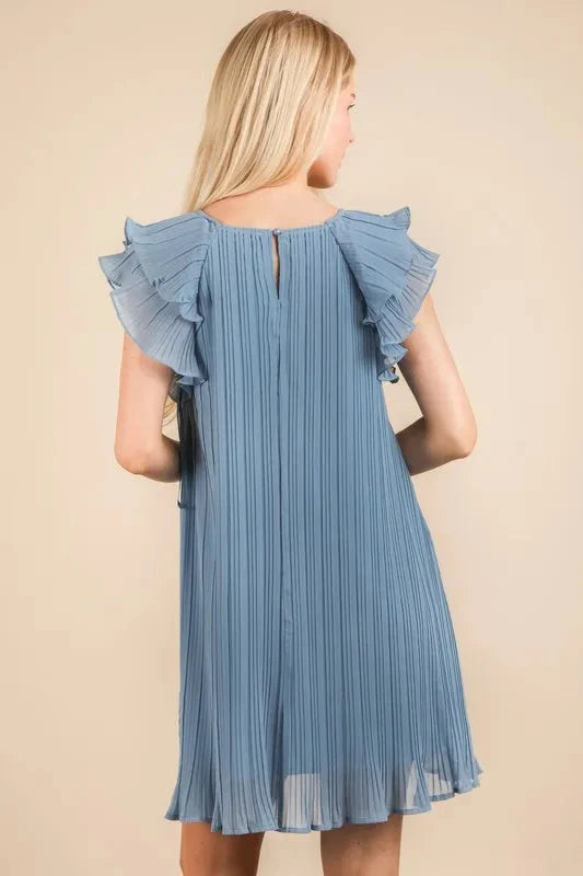 VERY J Plus Size Ruffle Sleeve Pleated Woven Mini Dress Dresses jehouze