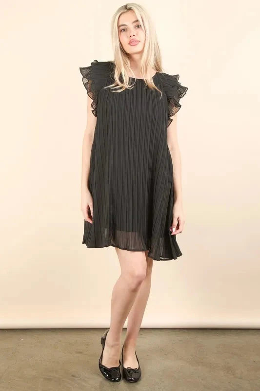 VERY J Plus Size Ruffle Sleeve Pleated Woven Mini Dress Dresses jehouze