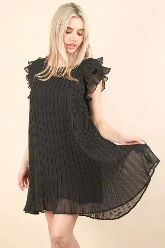 VERY J Plus Size Ruffle Sleeve Pleated Woven Mini Dress Dresses jehouze