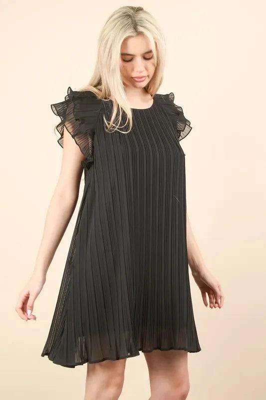 VERY J Plus Size Ruffle Sleeve Pleated Woven Mini Dress Dresses jehouze