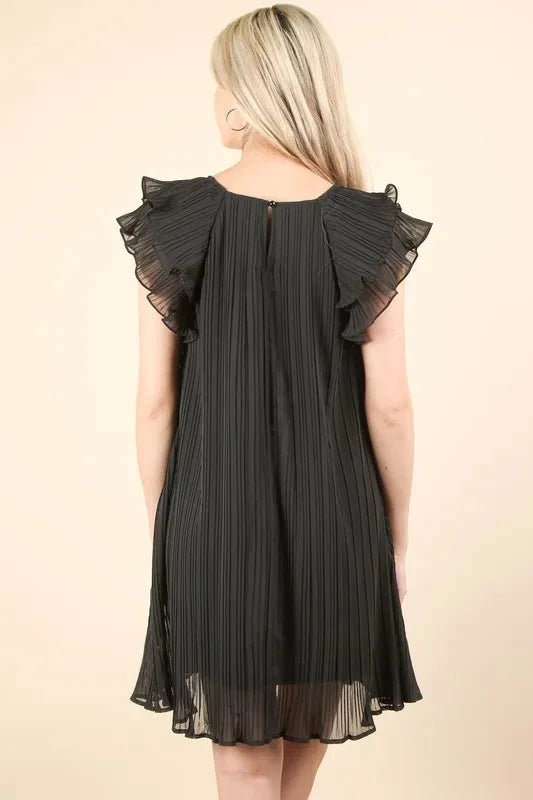 VERY J Plus Size Ruffle Sleeve Pleated Woven Mini Dress Dresses jehouze
