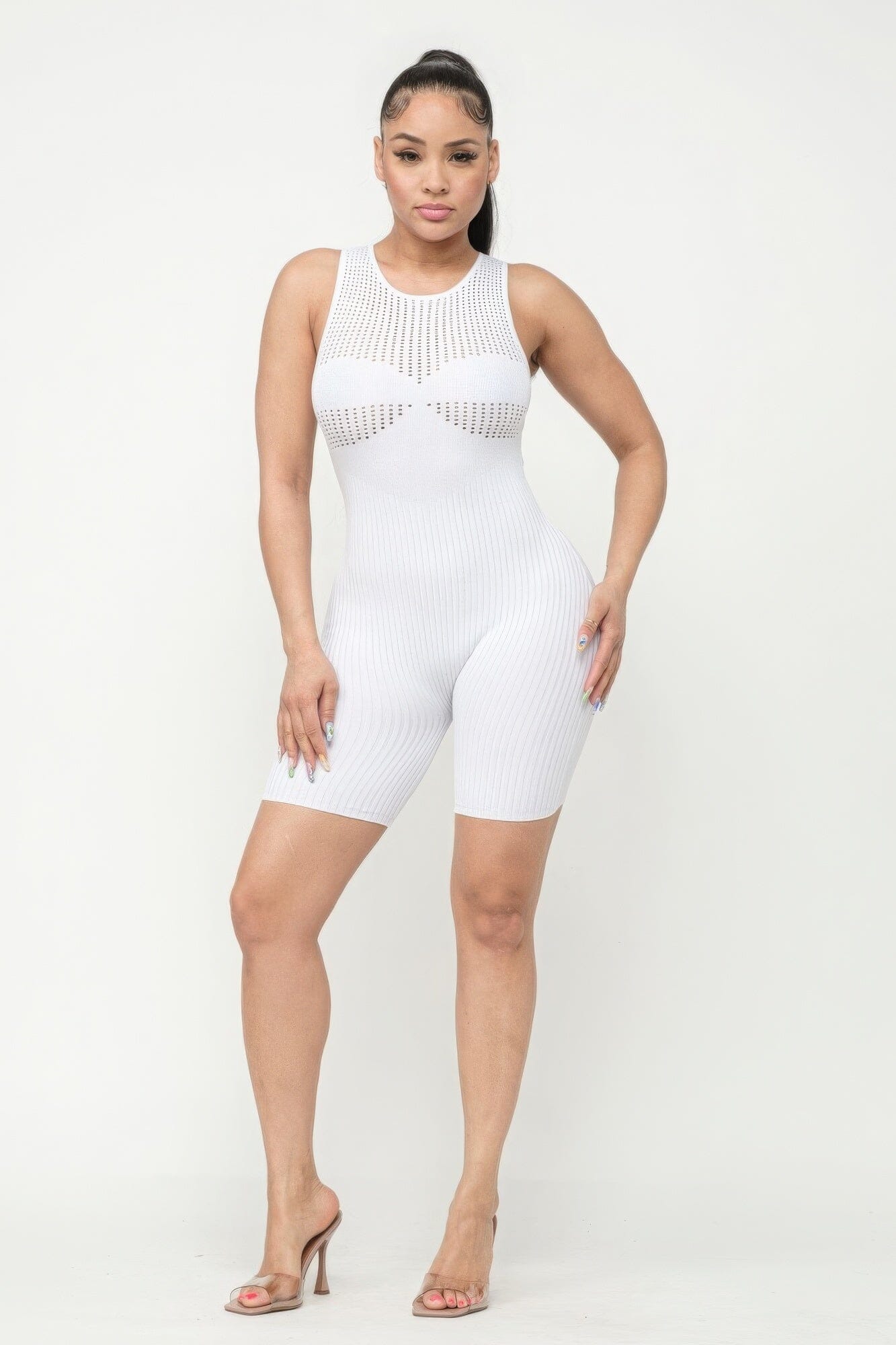 White Poinetlle Stitch Romper Jumpsuits & Rompers jehouze S