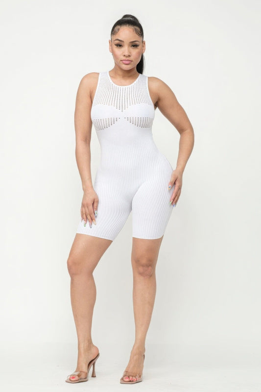 White Poinetlle Stitch Romper Jumpsuits & Rompers jehouze S