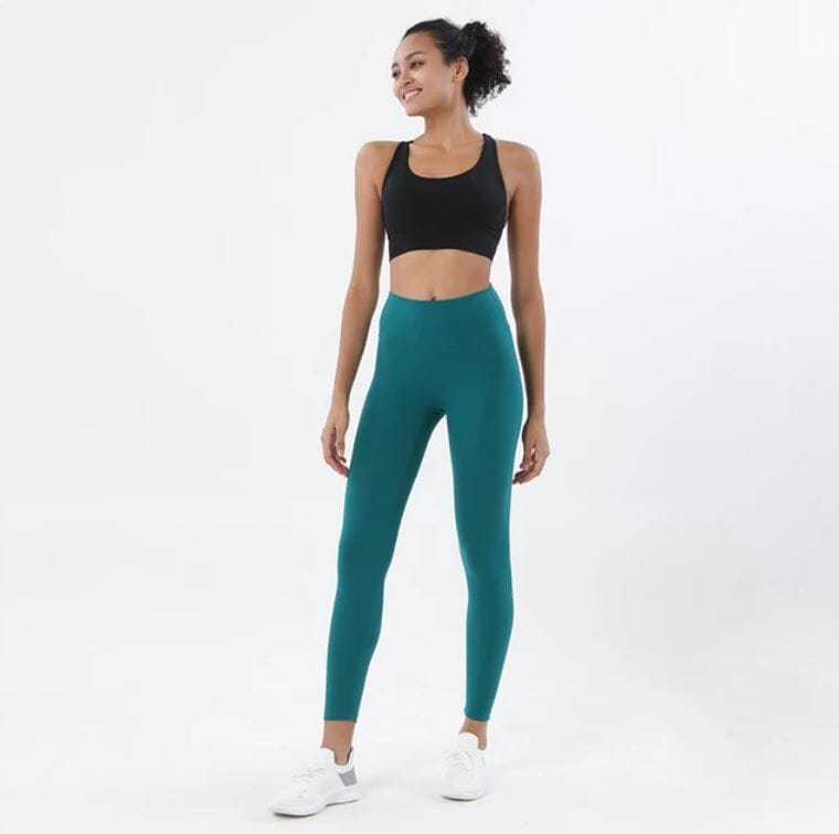 Women 2 pc High Waisted Leggings with Padded Strappy Sport Bra Activewear Set Activewear jehouze Black Green S 