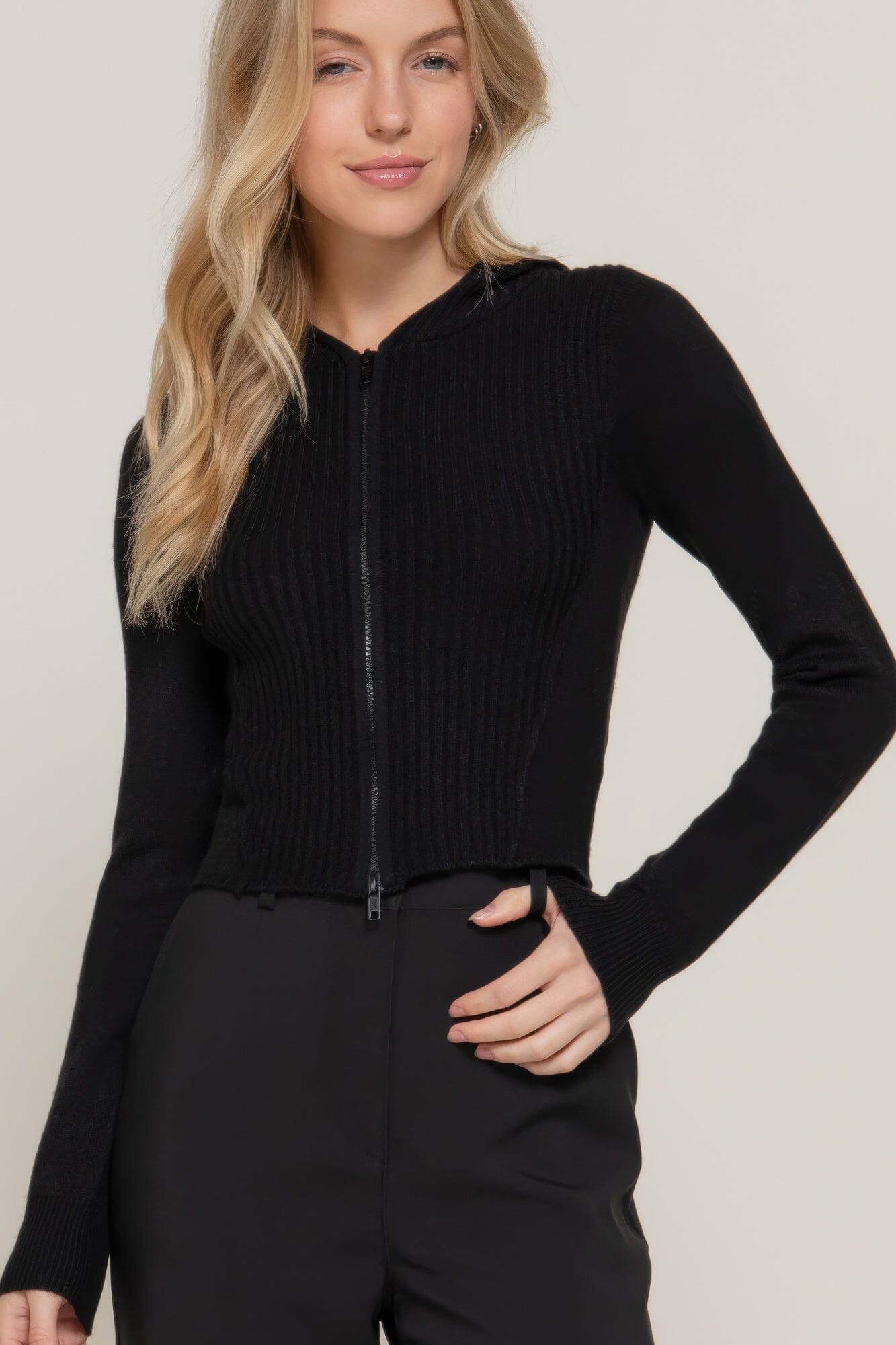 Women 2-way zip closure sweater hoodie cardigan Outerwear jehouze