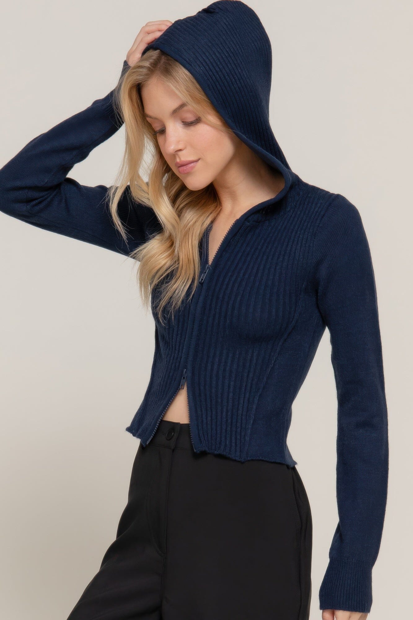 Women 2-way zip closure sweater hoodie cardigan Outerwear jehouze