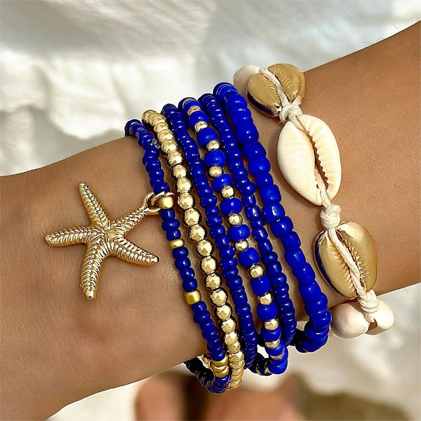 Women 7pcs Bohemian Layered Shell Stretch Beads Bracelet Set Bracelets jehouze 9