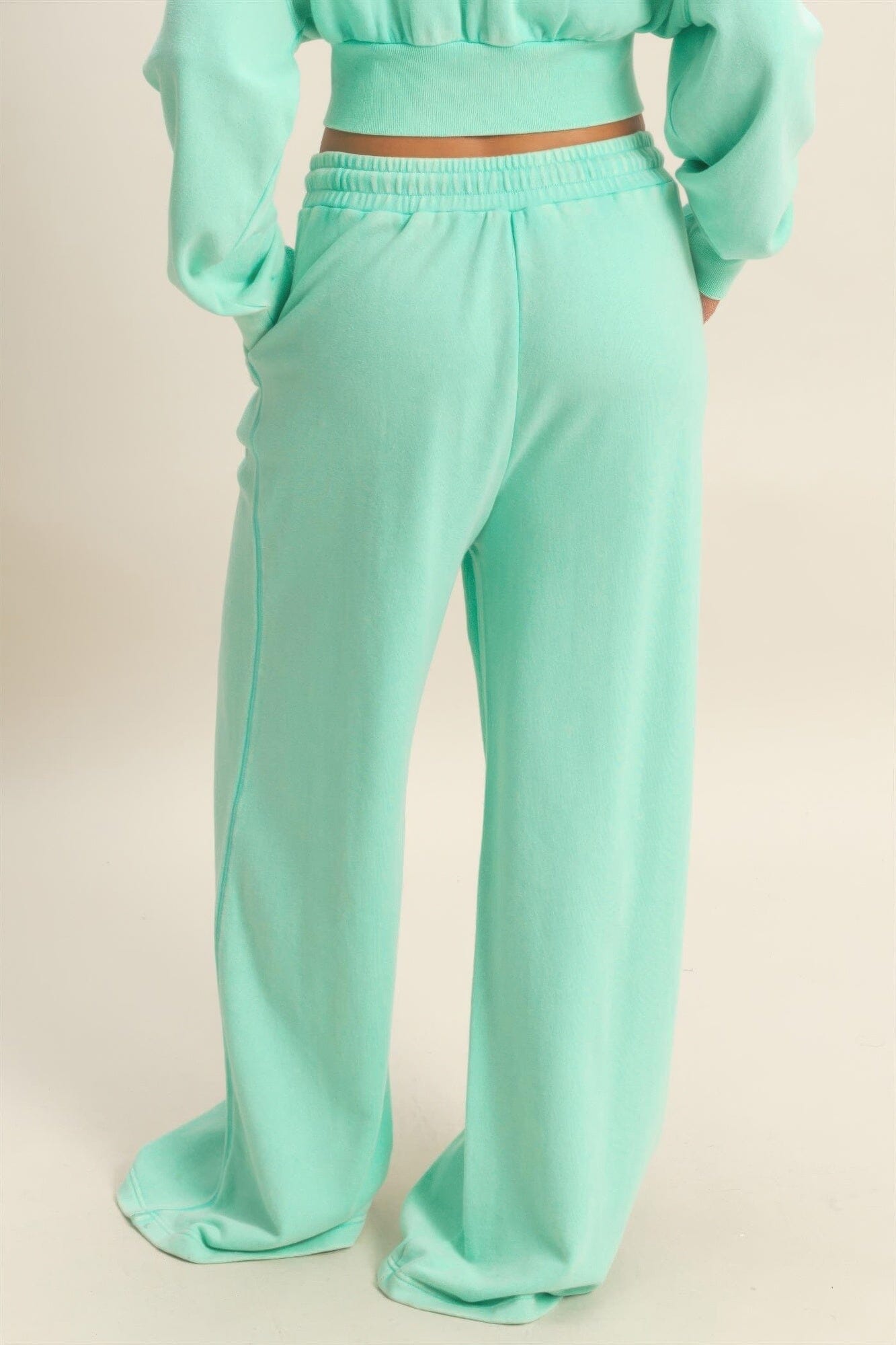 Women Acid Wash French Terry Wide-leg Pants Pants jehouze