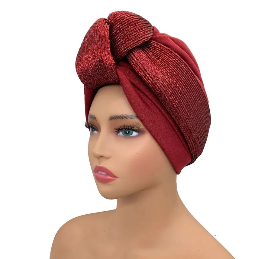 Women African Glitter Turban Beanie Knotted Head Auto Gele Wrap Hat Hat jehouze