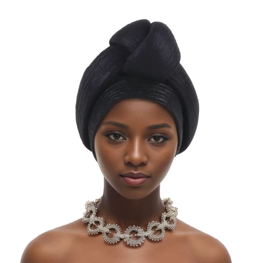 Women African Glitter Turban Beanie Knotted Head Wrap Hat Hat jehouze Black