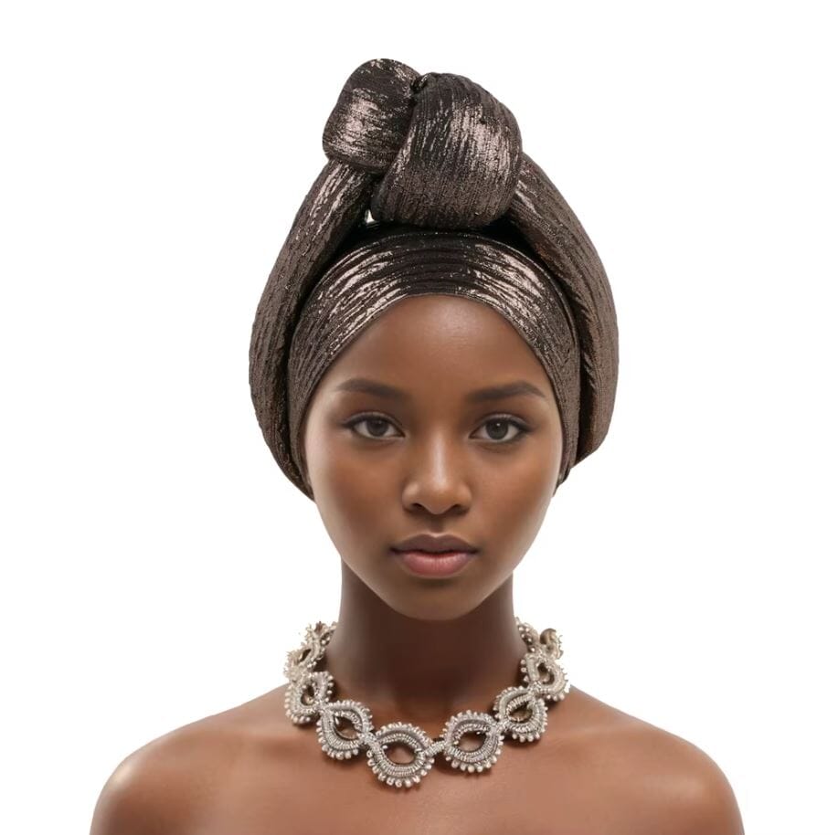 Women African Glitter Turban Beanie Knotted Head Wrap Hat Hat jehouze Coffee Brown