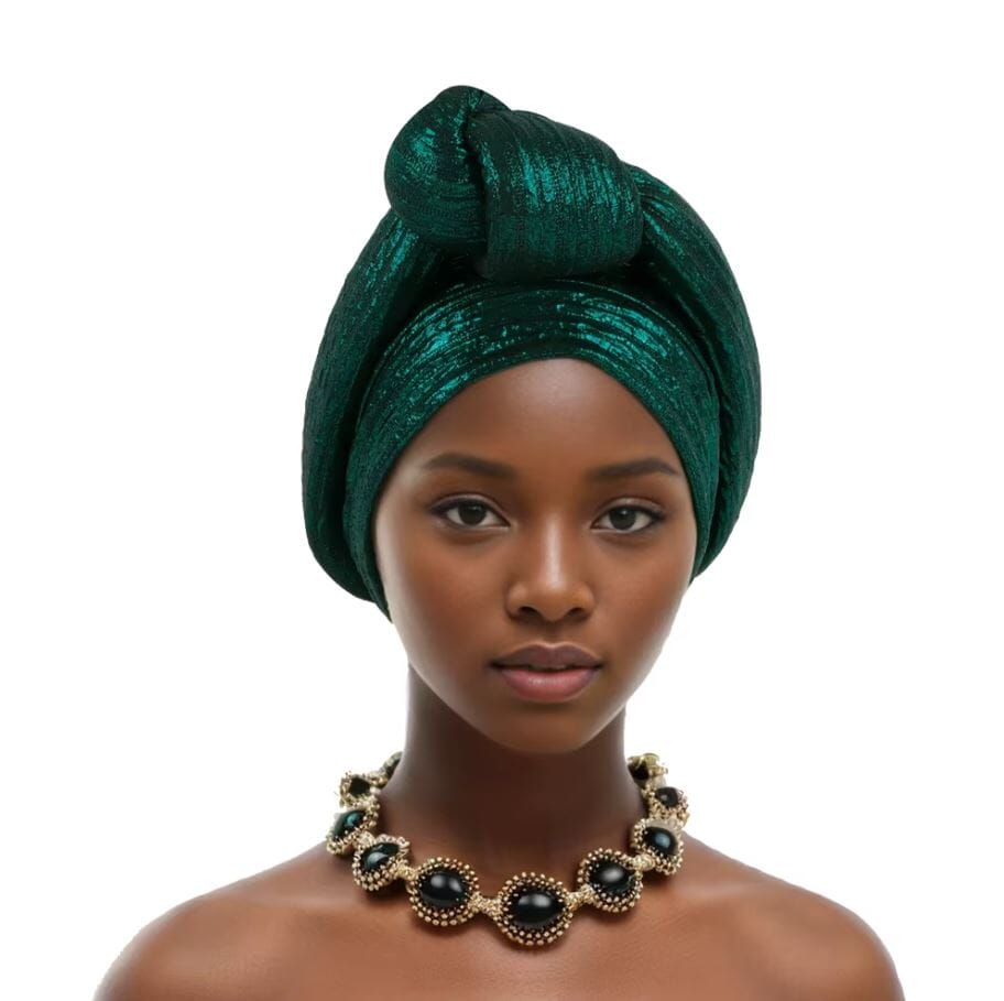 Women African Glitter Turban Beanie Knotted Head Wrap Hat Hat jehouze Green