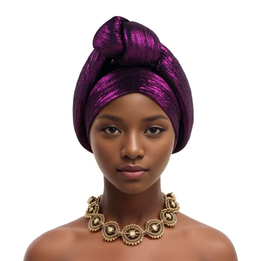 Women African Glitter Turban Beanie Knotted Head Wrap Hat Hat jehouze Purple