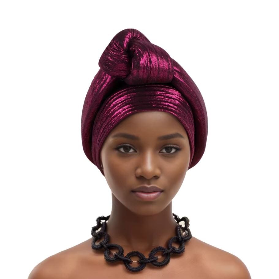 Women African Glitter Turban Beanie Knotted Head Wrap Hat Hat jehouze Rose Red