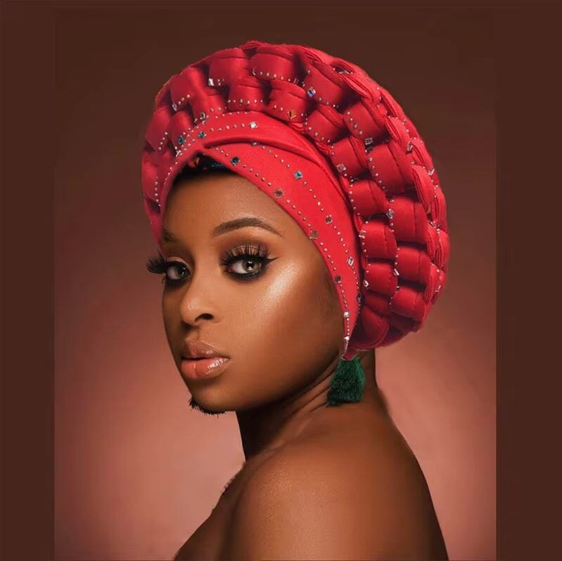 Women African Turban Auto Gele Head Wrap with stones Hat jehouze