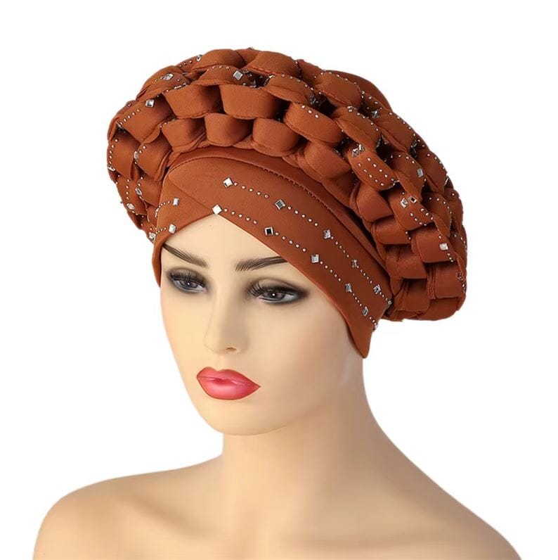 Women African Turban Auto Gele Head Wrap with stones Hat jehouze