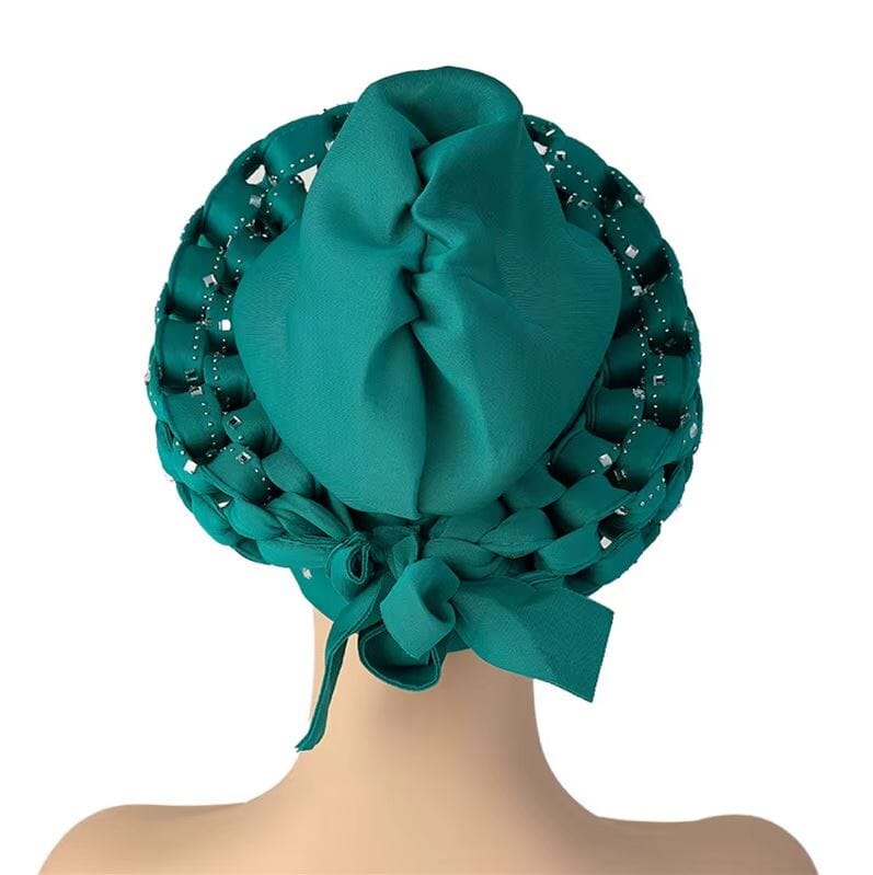 Women African Turban Auto Gele Head Wrap with stones Hat jehouze