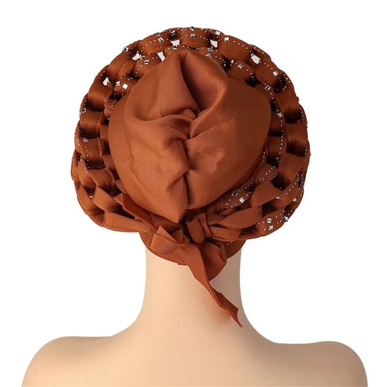 Women African Turban Auto Gele Head Wrap with stones Hat jehouze