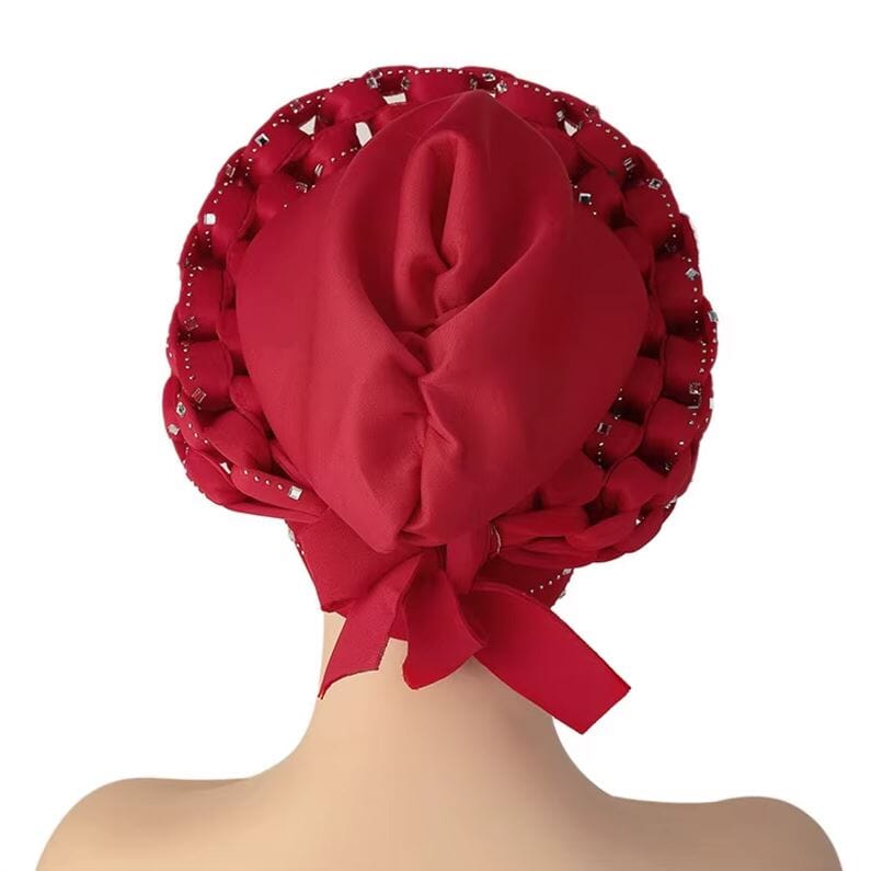 Women African Turban Auto Gele Head Wrap with stones Hat jehouze