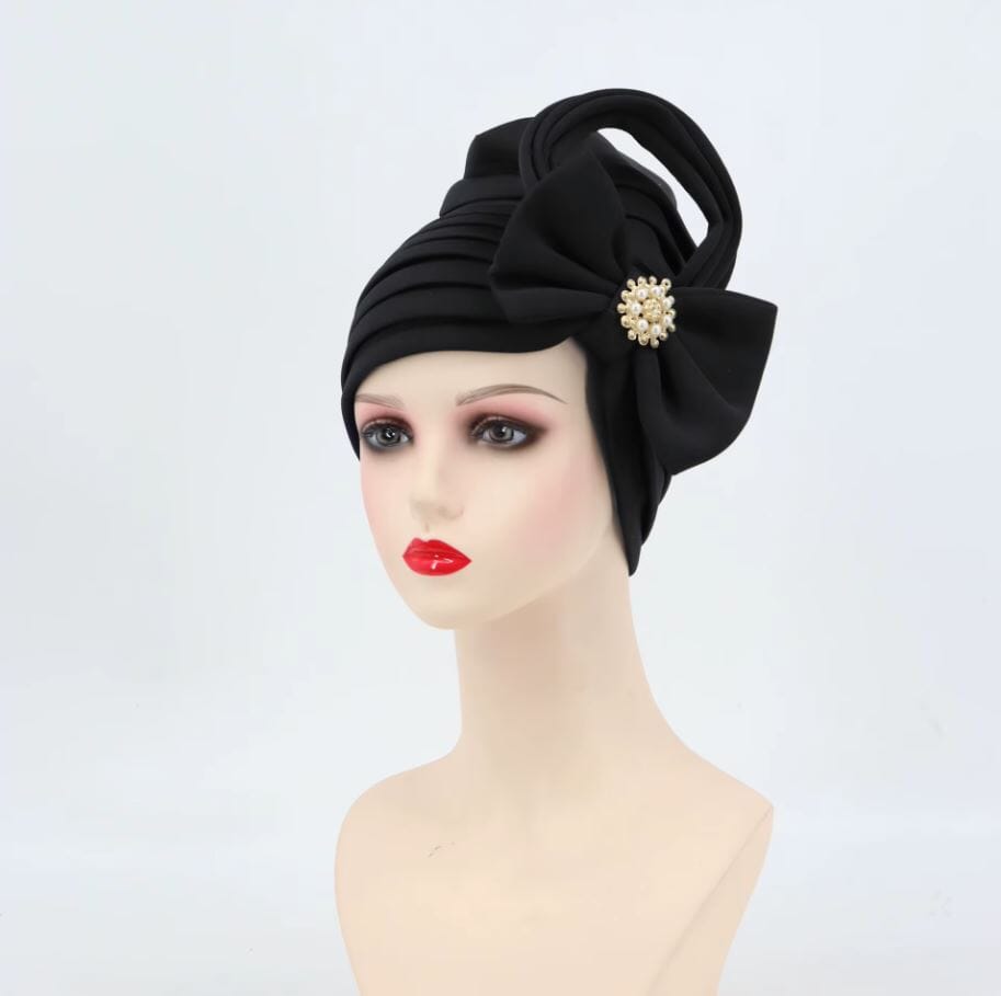 Women African Turban Auto Gele Headtie Scarf Beanie Headwear Hat jehouze Black