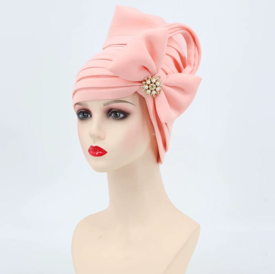 Women African Turban Auto Gele Headtie Scarf Beanie Headwear Hat jehouze Pink