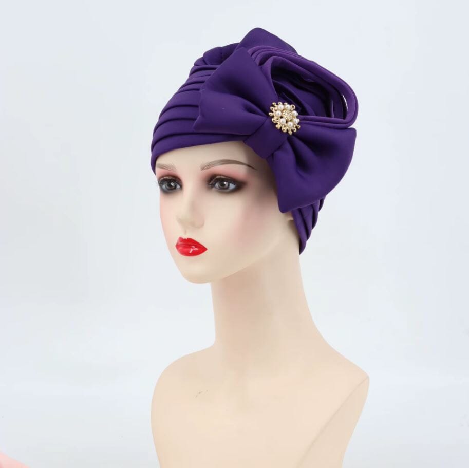 Women African Turban Auto Gele Headtie Scarf Beanie Headwear Hat jehouze Purple