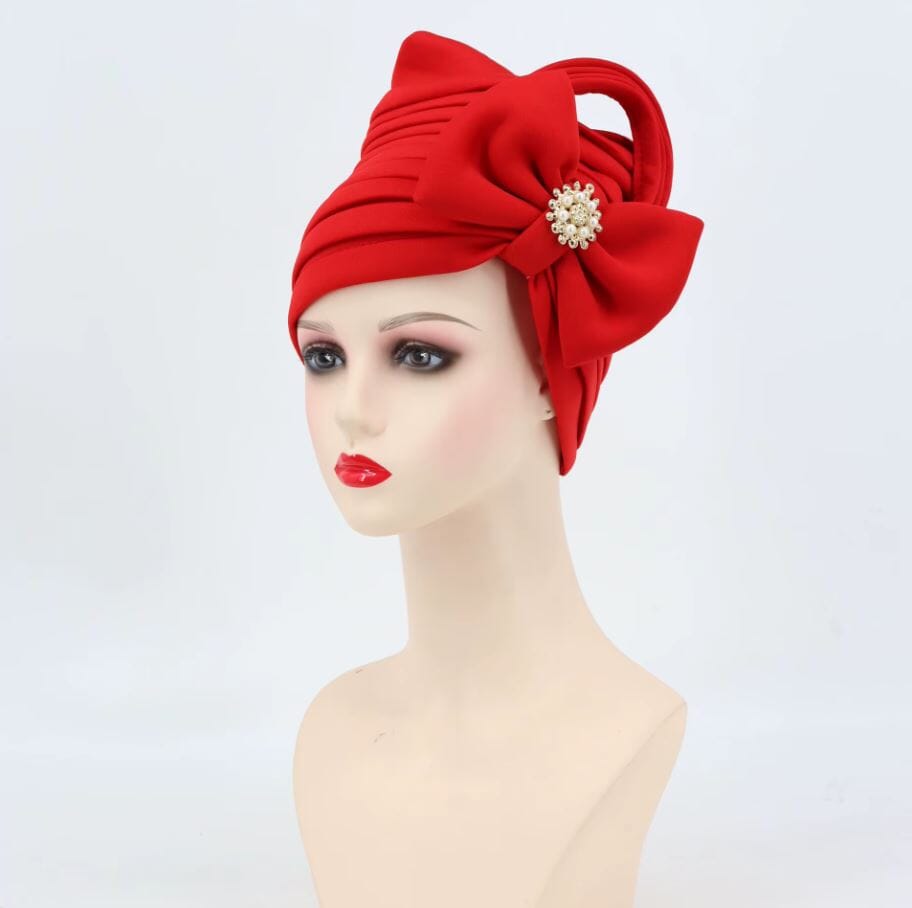 Women African Turban Auto Gele Headtie Scarf Beanie Headwear Hat jehouze Red