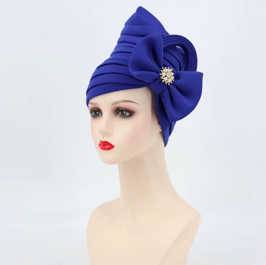 Women African Turban Auto Gele Headtie Scarf Beanie Headwear Hat jehouze Royal Blue