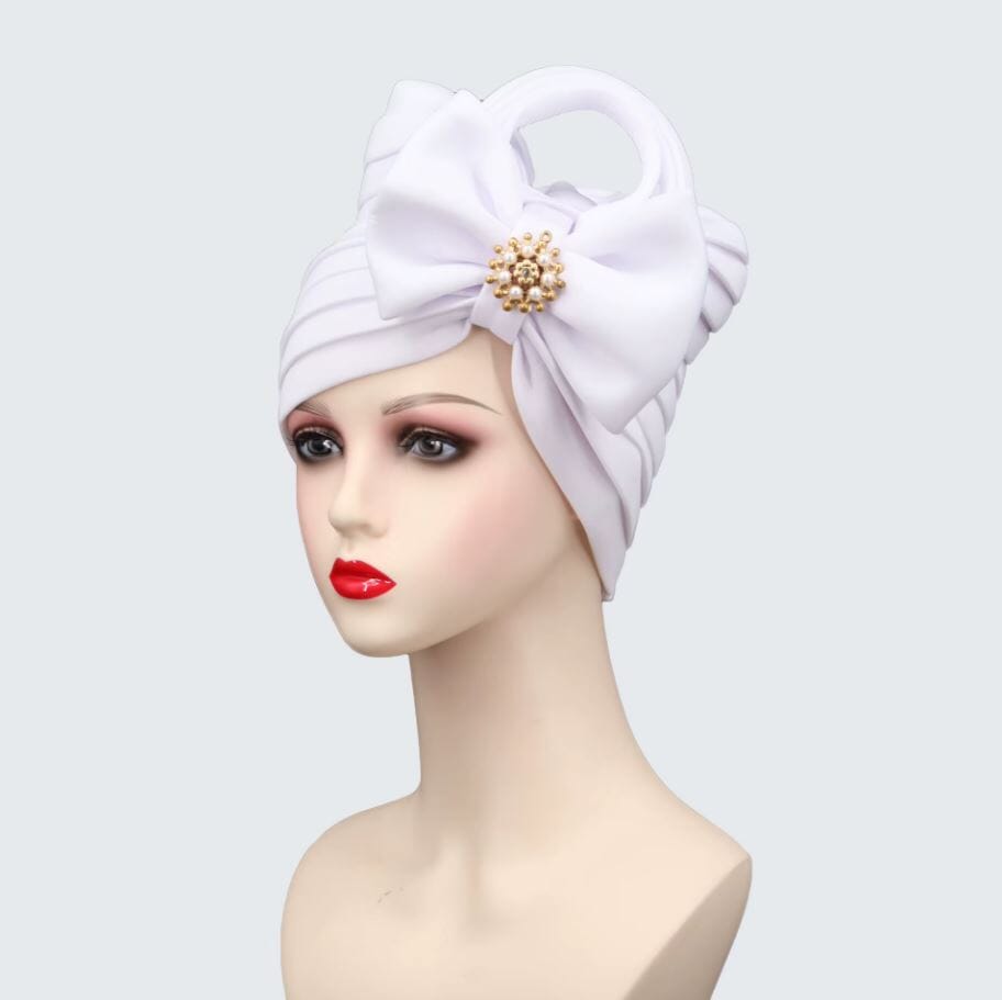Women African Turban Auto Gele Headtie Scarf Beanie Headwear Hat jehouze White