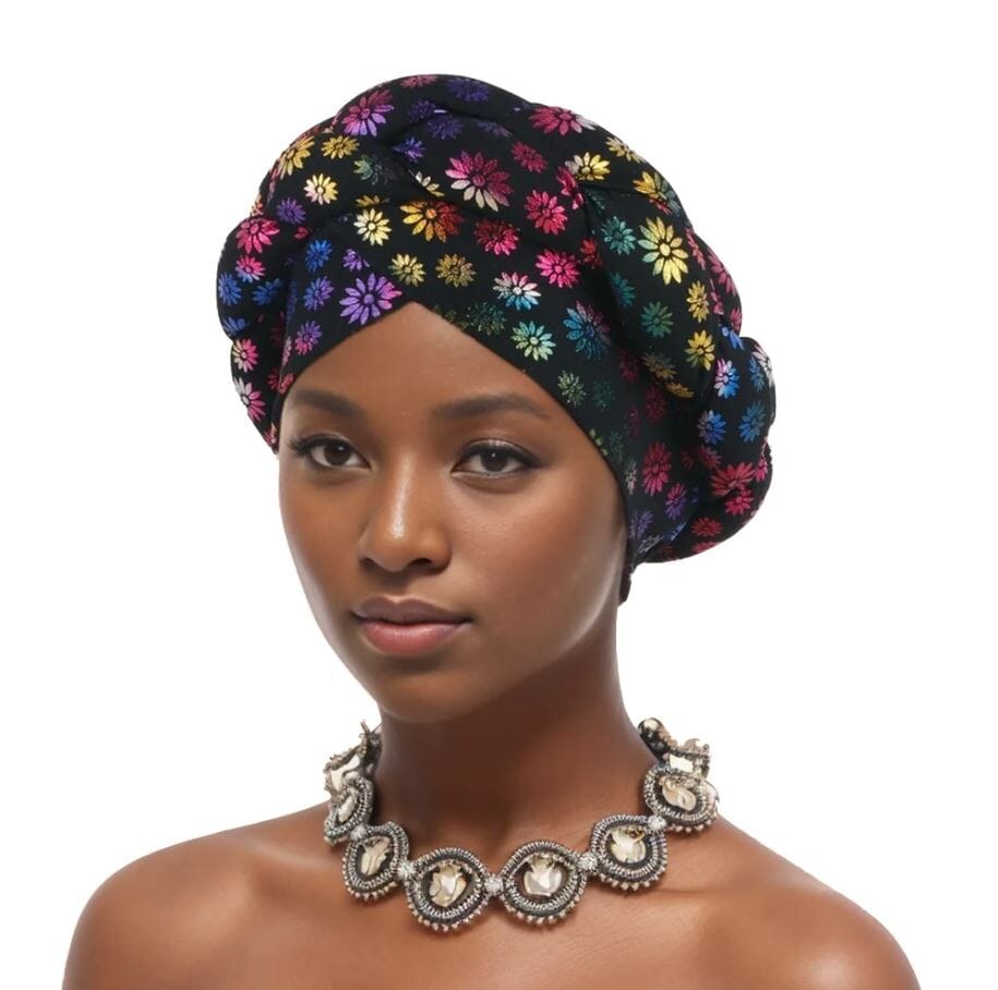 Women African Turban Braid Beanie Pre tied Stretchy Twisted Headwear Hat jehouze Black