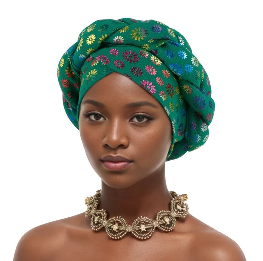 Women African Turban Braid Beanie Pre tied Stretchy Twisted Headwear Hat jehouze Green