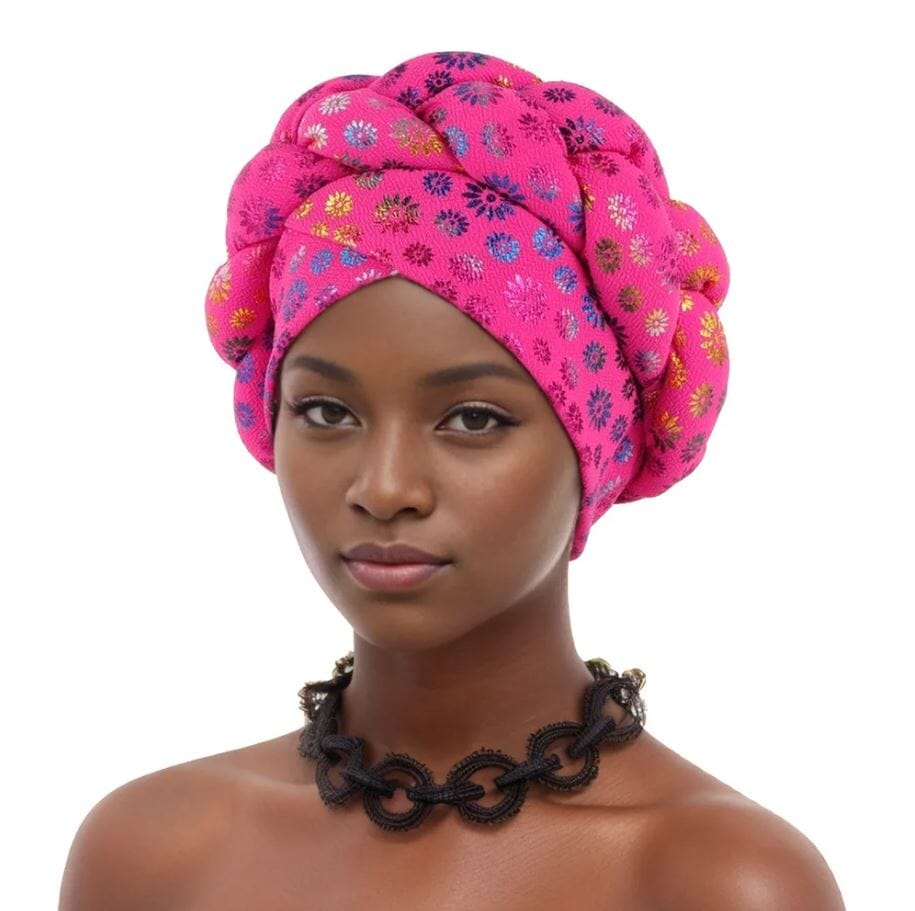 Women African Turban Braid Beanie Pre tied Stretchy Twisted Headwear Hat jehouze Rose Red
