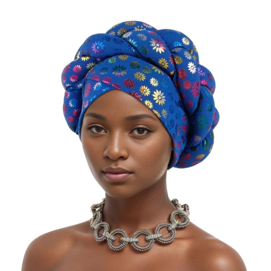 Women African Turban Braid Beanie Pre tied Stretchy Twisted Headwear Hat jehouze Royal Blue
