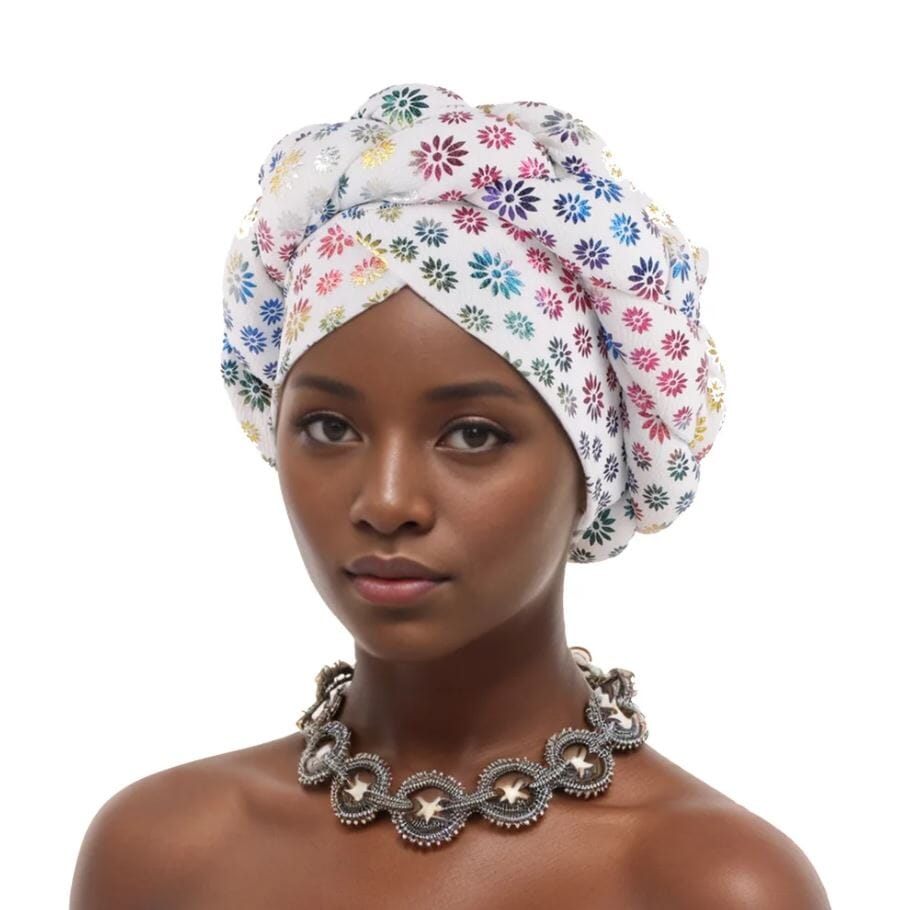 Women African Turban Braid Beanie Pre tied Stretchy Twisted Headwear Hat jehouze White