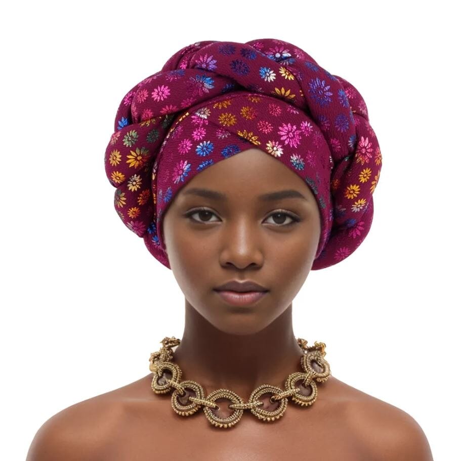 Women African Turban Braid Beanie Pre tied Stretchy Twisted Headwear Hat jehouze Wine Red