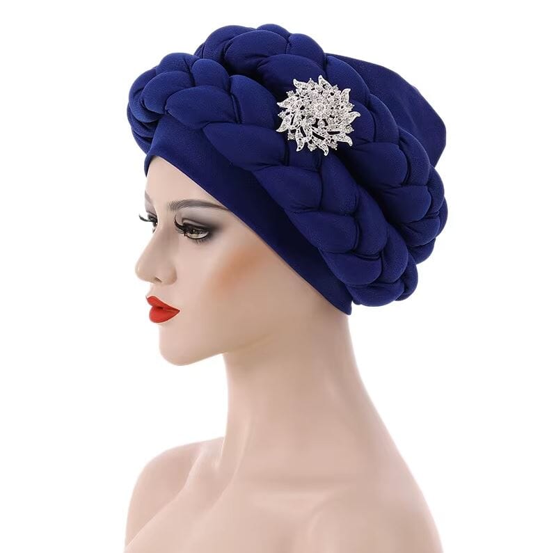 Women African Turban Braid Rhinestone brooch Twisted Headwear Hat jehouze