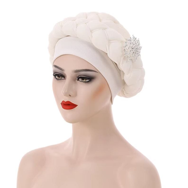 Women African Turban Braid Rhinestone brooch Twisted Headwear Hat jehouze